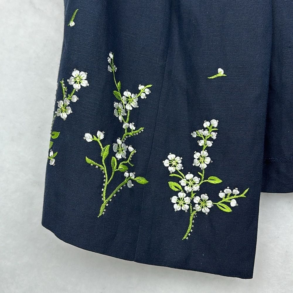 Jessica Howard Embroidered Floral Dark Blue Linen Blend Jacket Petite Sz 18 - Picture 2 of 6
